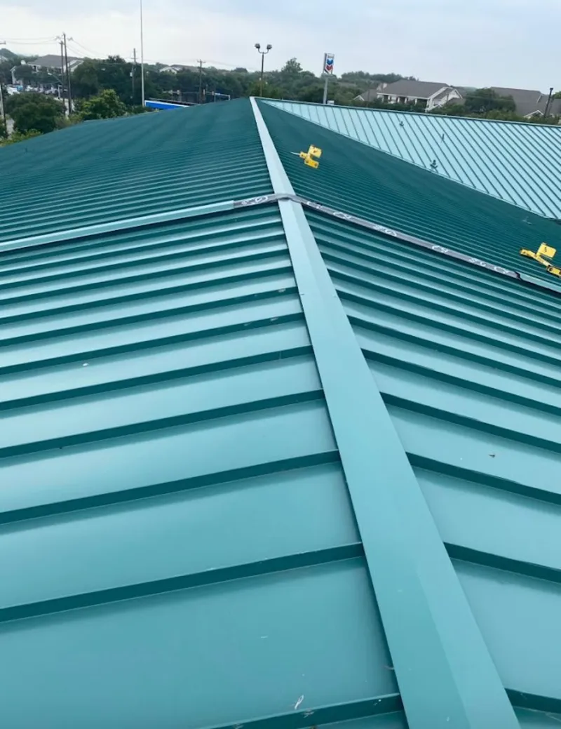 Green commercial metal roof ridge and valley for Metal Roof Repair in Stow